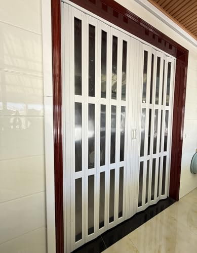 Porte AccordéOn Coulissante Pliante Portes Coulissantes/pliables Pour L'intérieur, Porte Accordéon En Plastique PVC Et Porte De Séparation De Buanderie Avec Poignée, Porte Escamotable À Réduction De B