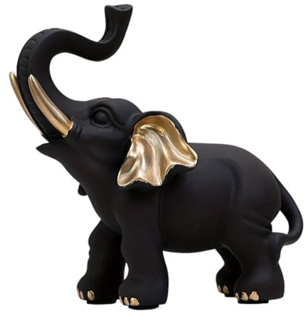 Gwtdtoad Elefanten Figur Schwarz Und Gold Elefanten Statue Aus Harz, Elefanten Skulptur Ornament Für Glückselefanten-Dekoration, Tischdekoration 15x7x14 cm