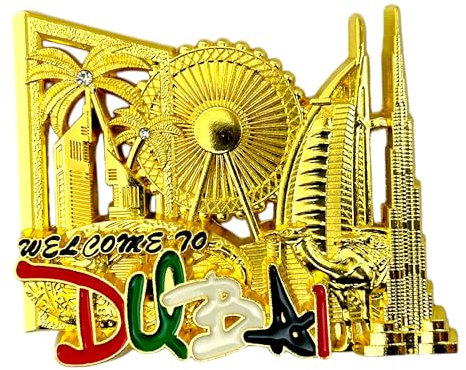 Dubai Magnet – Dubai Souvenir Magnet – Dubai Sehenswürdigkeiten Metall Kühlschrankmagnete – VAE Geschenkmagnete – Dubai Burj Khalifa (Gold)