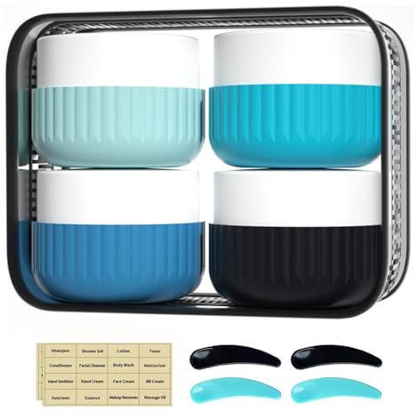 Travel Pots for Cream with Labels 4 pcs Travel Jars for Toiletries with Clear Bag Mini Spatulas 30ML Leak Silicone Cream Jars for Cosmetic Lotion Face Body Hand Cream Leak-proof Essentials (Ⅰ)