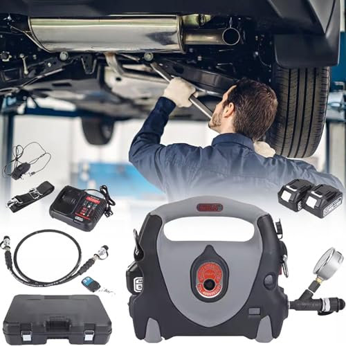 Pompe hydraulique électrique portable + télécommande + sangle + tuyau d'huile de 2 M, 70 Mpa 10152 Psi, 2 batteries 5,0 Ah - Pompe hydraulique à double effet