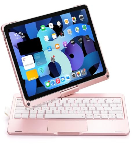 NUWONAYA Rotatable Keyboard Case for iPad11(A16)/iPad10/Air 11(M4 2026/M3/M2)/Pro 11/Air 5th/4th Gen, Multi-Touch Trackpad Backlit Keyboard Cover with Pencil Holder, Rose Gold