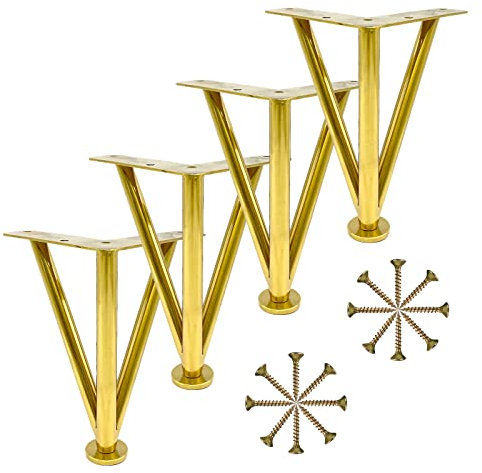 TWHZSAI Lot de 4 Pieds de Table en épingle à Cheveux, Noir/Or/Argent, Hauteur réglable de 60 cm, Pieds de Rechange pour canapé, Armoire, Bureau, Pieds de Meubles avec vis