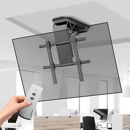 THEGA Motorized Ceiling TV Mount - 0-85° Flip Down Motorised TV Bracket, Electric TV Ceiling Mount With Remote Control And Switch Control, Motorised TV Lift Fits 32-70/50-90 Inch TVs(50-90in tv)