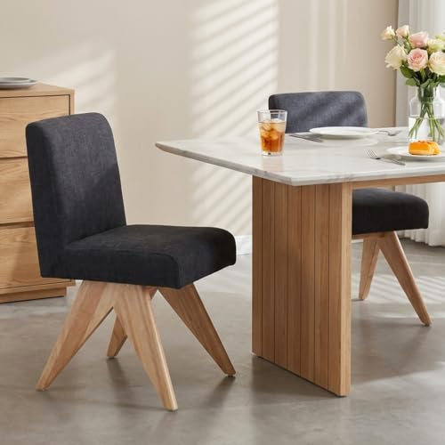 Ya-Home Esszimmerstühle 2er Set, Küchenstühle mit Holzbeinen, Holzkohle | Polsterstühle aus Chenille, ohne Armlehne, Akzentstühle für Küche/Wohnzimmer