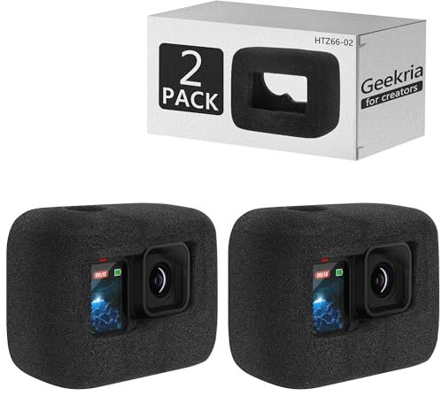 Geekria for Creators Windslayer Cover antivento compatibile con GoPro Hero 13, 12, 11, 10, 9 Action Camera, custodia per cornice, accessori in spugna per riduzione del rumore video (nero) (confezione