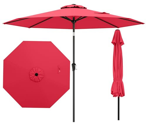COSTWAY Ombrellone da Giardino 270 cm, Ombrellone da Esterno con Inclinazione Regolabile, Manovella, 8 Stecche, Tettuccio Ventilato, Ombrellone Parasole per Spiaggia, Bordo Piscina (Rosso)