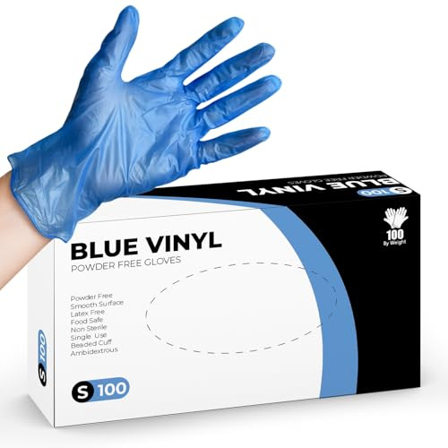 PurGlove Blue Vinyl Disposable Gloves, 100 Count, Size S | Latex Free, Powder-Free, Puncture-Resistant, Ideal Vinyl Gloves for Cleaning, Hairdressing & Multi-Purpose Use