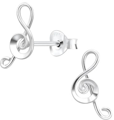 Monkimau - Notenschlüssel Ohrringe, Ohrstecker, Ohrschmuck - aus 925 Sterling Silber - für Damen und Mädchen - handgefertigt, hypoallergen und kleine Geschenkidee