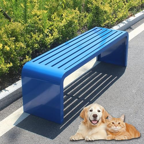 Outdoor Gartenbank mit Stahlrahmen, Allwetter-Parksitz, Latten-Design mit verstärktem Untergestell für hohe Tragfähigkeit, Blau, 100 cm