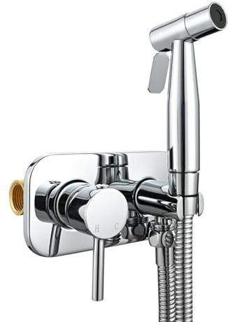 FQYEP Bidet Portatil para Wc Acciaio Inossidabile Conjunto de Pulverizador de Bidé de Mano Caliente Y Fría,Cromado