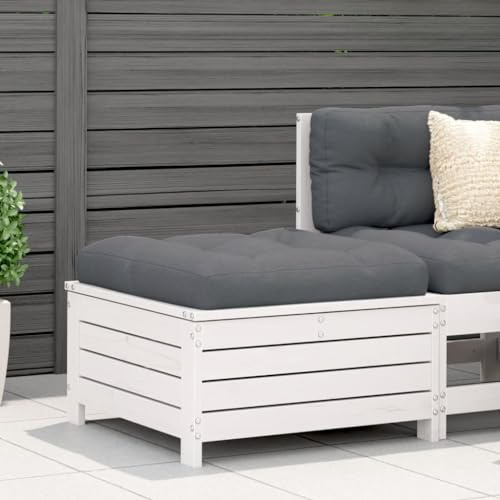 Bucmath Gartenhocker Weiß, 62x63,5x32 cm Massivholz Kiefer, vielseitig für Outdoor-Möbel, Terrassen-Sitzgelegenheiten, Balkon-Lounges, Robustes Patio-Möbelstück