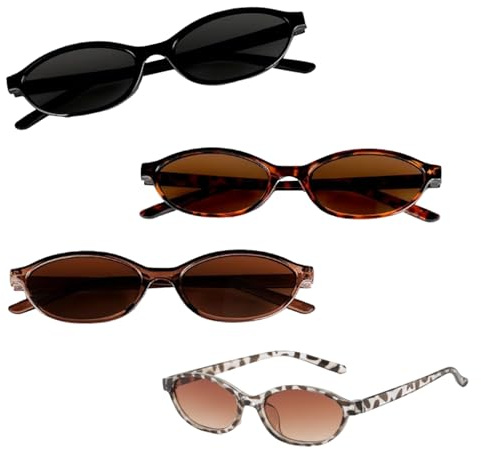 ALLGAYER 4 Pcs Oval Sunglasses Womens 90s Vintage Small PC UV Frame | cat eye uv protection,black retro shades,party festival eyewear