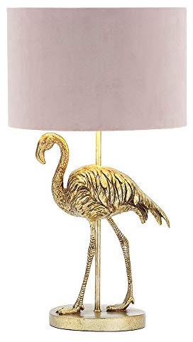 LITECRAFT Fliss Table Lamp Flamingo Style Base with Pink Velvet Shade - Brass
