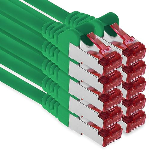 1m - verde - 10 piezas - CAT.6 Ethernet LAN cable de red SET 1000 Mbit/s Patchkabel CAT.6 S-FTP PIMF compatible con CAT5 CAT6a CAT7 CAT8