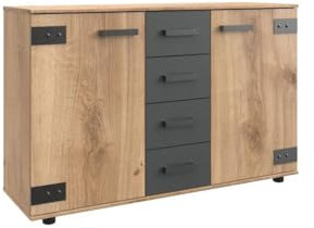 Wimex Kleiderschrank Fuegen 5-türig, 1 Spiegeltür, Weiß, 225,00cm x 58,00cm x 208,00cm, Holz/Glas, D02580