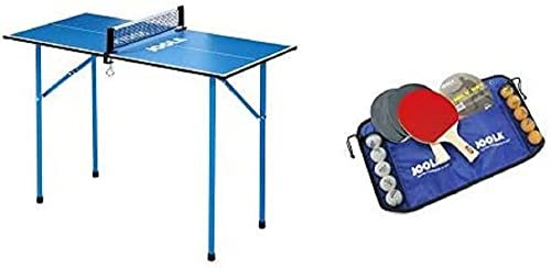 JOOLA TT-Tisch Mini, blau, 19100 & JOOLA Tischtennis-Set Family , 4 Tischtennisschläger + 10 Tischtennisbälle + Tasche