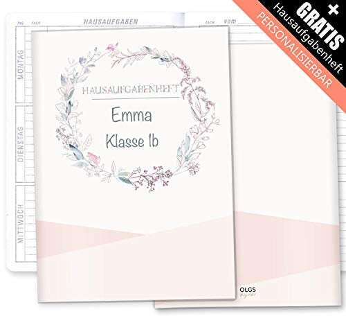 Hausaufgabenheft Hülle Rehkitz inkl. Heft Schulheft Schutzhülle Umschlag schöne Geschenkidee personalisierbar mit Namen und die Schulklasse (Hausaufgabenheft personalisiert, ohne Motiv)