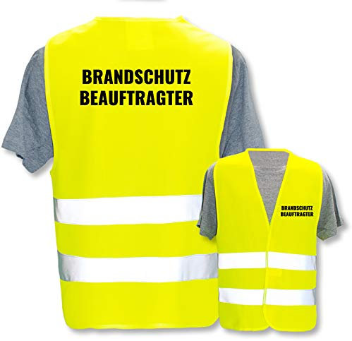Bedruckte Warnwesten mit ISO-Leuchtstreifen * Standard- oder Reflex-Druck * Erste Hilfe und Brandschutz * Begriff: Brandschutzbeauftragter * Farbe (Größe): Gelb (XL/XXL)