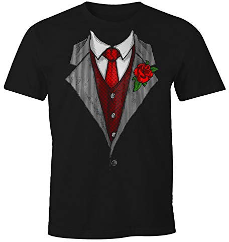 MoonWorks Herren T-Shirt Anzug Schlips Krawatte aufgedruckt Fun-Shirt schwarz 5XL