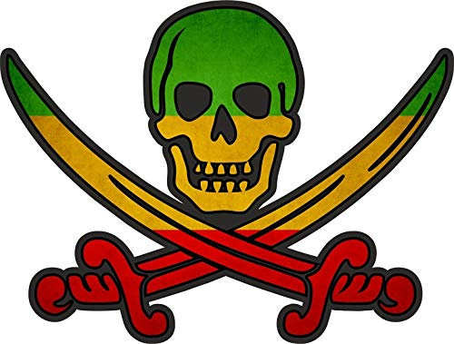 Akachafactory Sticker Aufkleber Pirat Piraten Jack Rackham Calico Flagge Fahne Rasta Reggae