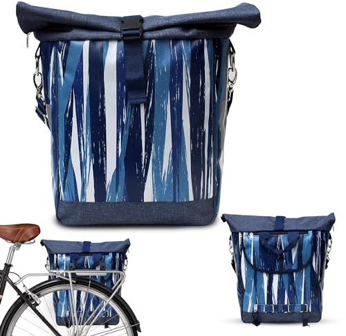 IKURI Fahrradtasche für Gepäckträger Satteltasche Einzeltasche Packtasche, abnehmbar, mit Tragegurt zum Umhängen, aus Plane, Unisex, Wasserdicht - Modell Indigo