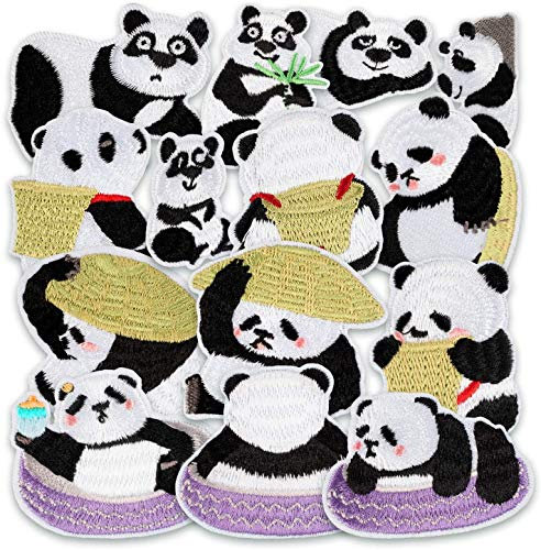 Panda Patch 14 Teile Panda Aufnäher Applikation für Kinderkleidung, Rucksack DIY-Dekoration oder Kleidungsstücke, Reparatur von Schäden