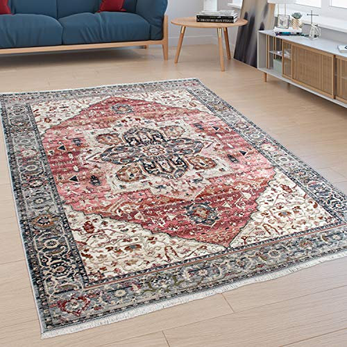 Paco Home Teppich, Kurzflor Für Wohnzimmer Mit Bordüre, Orient-Design, In Rosa Bunt, Grösse:160x230 cm