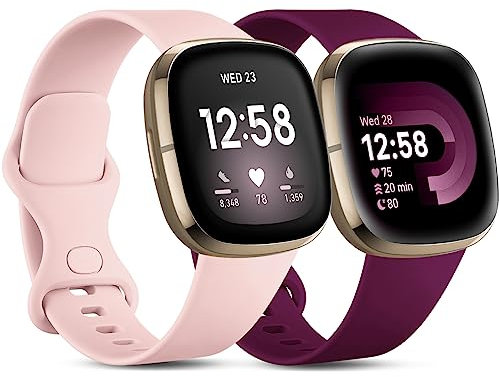 CeMiKa Compatibile con Fitbit Versa 4/Versa 3 Cinturino/Fitbit Sense/Sense 2 Cinturino, Morbido Sportivo di Ricambio Cinturini Compatibile con Fitbit Versa 4/Versa 3/Sense, Piccolo Rosa/Fucsia