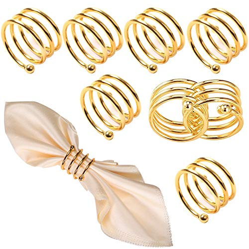 Wenlai 8 Pièces Rond de Serviette, Porte-Serviettes Métal Bague, Forme en Spirale, Anneaux de Serviette, Alliage Métallique, pour Noël, Mariage, Banquet, Dîner, Décoration de Table, Fête(d'or)