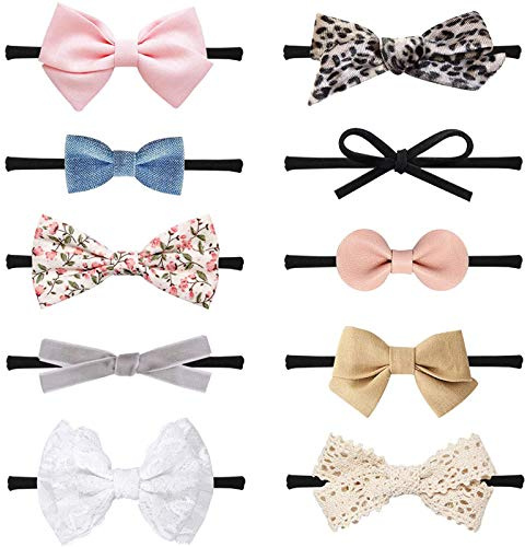 DRESHOW 10 Stück Baby Haarband Baby Stirnbänder Baby Mädchen Nylon Stirnband Neugeborene Kleinkinder Haarbänder und Bögen Kinder Haarschmuck