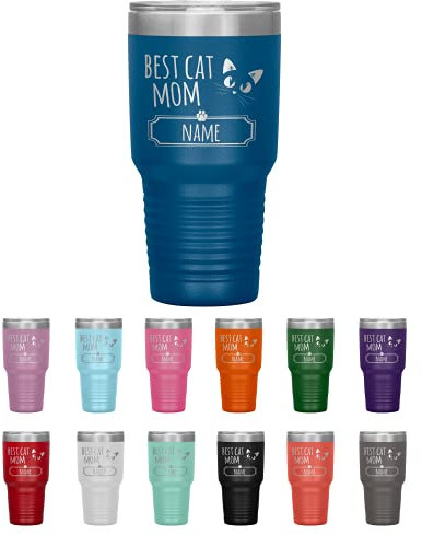 Vaso al vacío personalizado con nombre de mamá de gato de 30 onzas para novias y mujeres, vaso de nombre personalizado para bebidas para amantes de los gatos, vasos únicos personalizados para mujeres