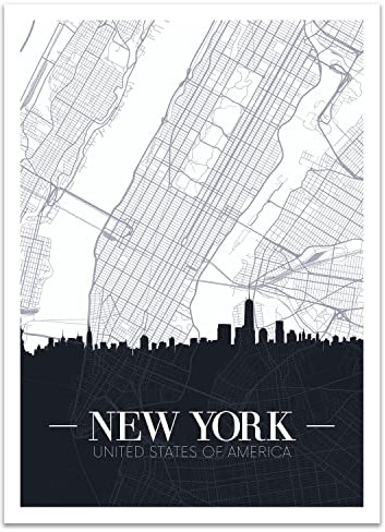wandmotiv24 Poster als Wanddeko, Größe 18x13cm, Straßen Karte New York, USA, Amerika, Big Apple, Moderne Wanddeko, Wandbilder, Deko, Bild M0131