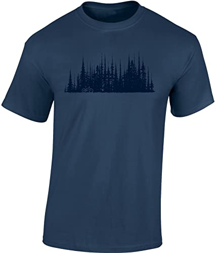Baddery Fahrrad T-Shirt Herren - „Bike Wood“ - MTB Mountainbike Shirt für Radfahrer (Denim Blue 3XL)