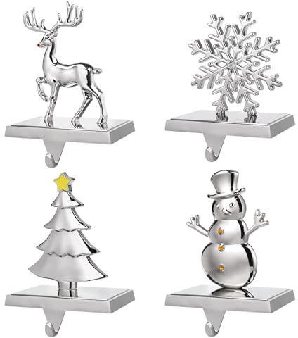 EBANKU 4 Pack Weihnachtsstrumpf Halter, Weihnachtsstrumpf Aufhänger Kaminhaken Rutschfest Nikolausstiefel Halter Hängen Strümpfe Aufhänger für Kamin Weihnachten Dekoration