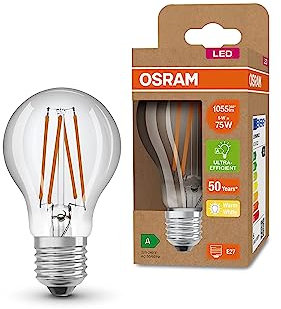 OSRAM LED Stromsparlampe, Filament Birne mit E27 Sockel, Warmweiß (3000K), 5 Watt, ersetzt herkömmliche 75W-Leuchtmittel, besonders hohe Energieeffizienz und stromsparend, 6er-Pack