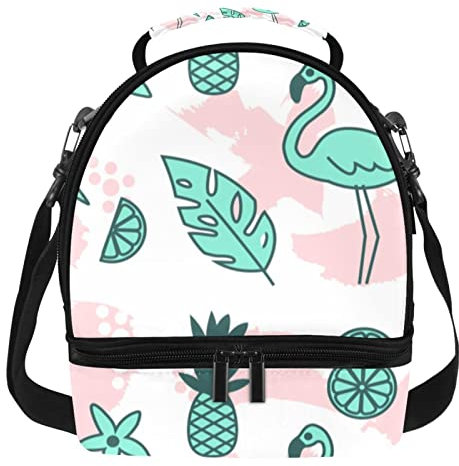 Lonchera de doble piso, con aislamiento, flamenco, 2 unidades, impermeable, térmica, grande