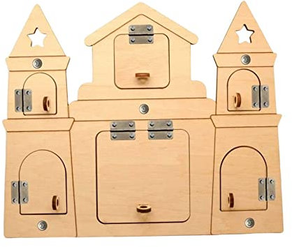 Harilla Montessori-Holz-Beschäftigungsbrett-Zubehör für die Entwicklung der Feinmotorik, Spielzeug, frühes Lernspielzeug, tragbar, Geburtstagsgeschenk, Schloss