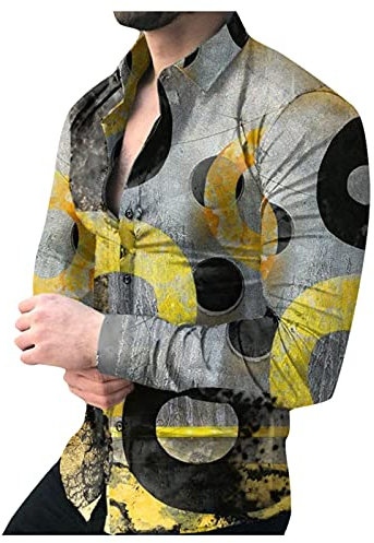 Chemise confortable pour homme avec col debout décontracté Plus taille chemise à manches longues chemise homme rouge à carreaux, jaune, XXXL