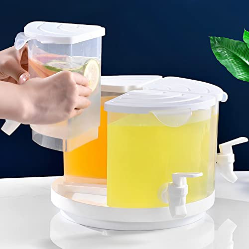 Beverage Dispenser with Spigot &Lid,360° Rotatable 4 in 1 Drinks Dispenser Removable Leakproof 1.37 Gallons Fridge Juice Dispenser Stackable Plastic Lemonade Holder for Iced Tea, Cola, Lemonade