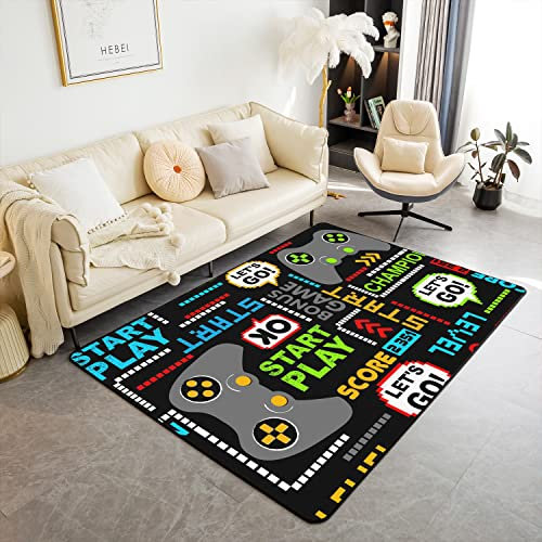 Loussiesd Video Spiel Teppich 100x150cm Spieler Gaming Modern Teppich Ultra Weich Maschinen Waschbar Spiel Zimmer Wetterfest Dekor Modern Teppich Innenbereich Bodenmatte für Küche und Balkon
