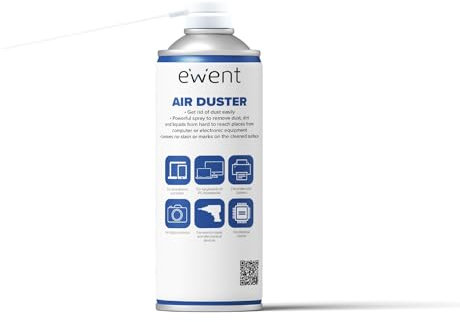 Ewent Spray de aire comprimido para la limpieza de teclados, ordenadores y accesorios, spray de aire comprimido, 400 ml, con pajita larga para la limpieza de grietas más difíciles