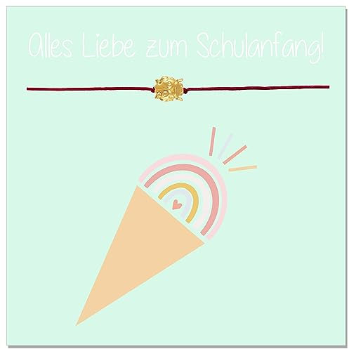 Selfmade Jewelry Schulanfang Geschenk Handgemachtes Armbändchen Größenverstellbares Schmuckstück für Mädchen Schultüte Schulstart (Marienkäfer Gold - Rot)