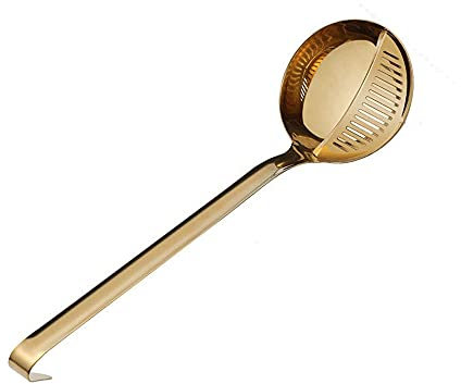 OUSIKA Filtri for alimenti in acciaio inossidabile con manico lungo, scolapasta for pentole calde, cucchiaio da zuppa for cucina Schiumarola (Color : Gold)