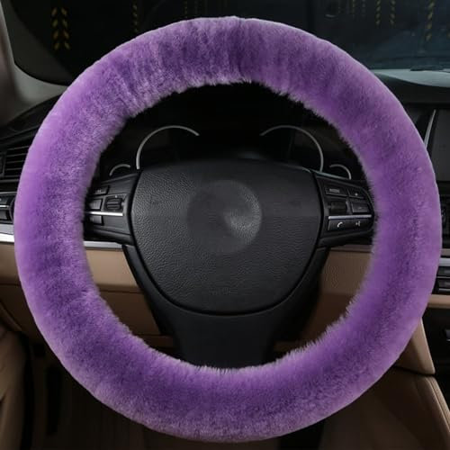 Plüsch lammfell Lenkradabdeckung,universelle 15-Zoll Winter Wolle Soft Lenkradabdeckung für Damen und Mädchen,Auto Innenausstattung Zubehör 38cm Lila