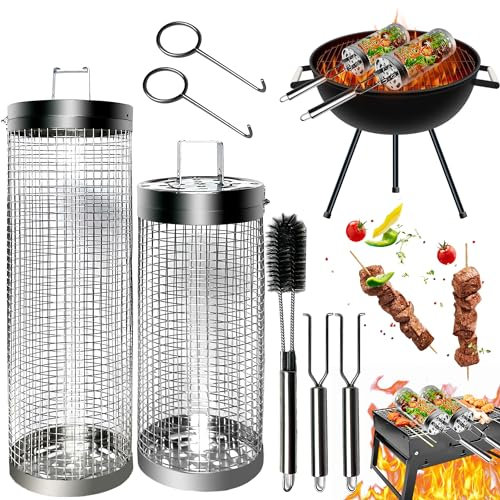 Grille Barbecue Ronde,Panier à Griller Roulant,Grille de Barbecue en Acier Inoxydable,Accessoires Barbecue,Grille Four Universelle,Panier Grillagé Grille pour Légumes, Poisson, Viande (Rond)