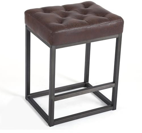 Nusetx Barhocker Industrieller Barstuhl aus Der Mitte des Jahrhunderts, Hocker aus Kunstleder mit Dicker Polsterung, Ohne Rückenlehne, für Kücheninsel-Esszimmer, 1 Stück, 60 cm Hoch, Braun