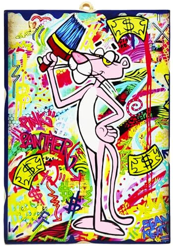 KUSTOM ART Tableau mural série Pop Art Panthère Rose impression sur bois 25 x 18 cm.