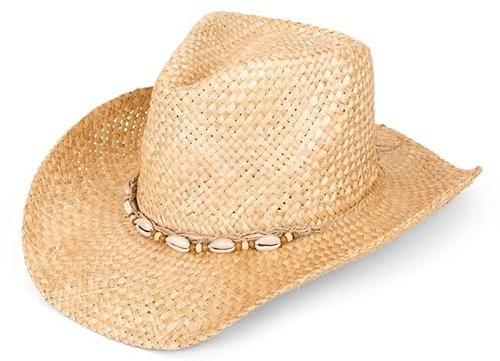Unisex Straw Cowboy hat with Shapeable bim and Elastic Inside for Easy fit and sea Shell Band Natural