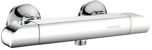 OMEKNTOP Duscharmatur mit Thermostat Chrom, Aufputz Duscharmatur Thermostat mit Verbrühschutzfunktion, Mischbatterie Dusche Thermostat mit Verbrühungsschutz 38 °C Sicherheitstaste